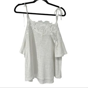 Miss Love White Knit Embroidered Detail‎ Cold Shoulder Top